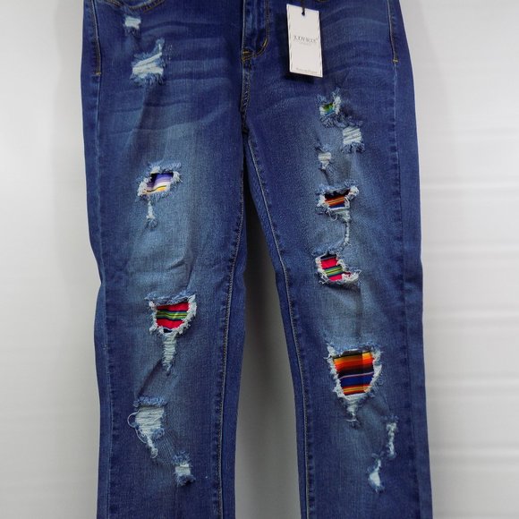 Judy Blue Dark Wash Distressed Skinny Fit Mid-Rise Jeans With Striped Lining NWT - Picture 4 of 14